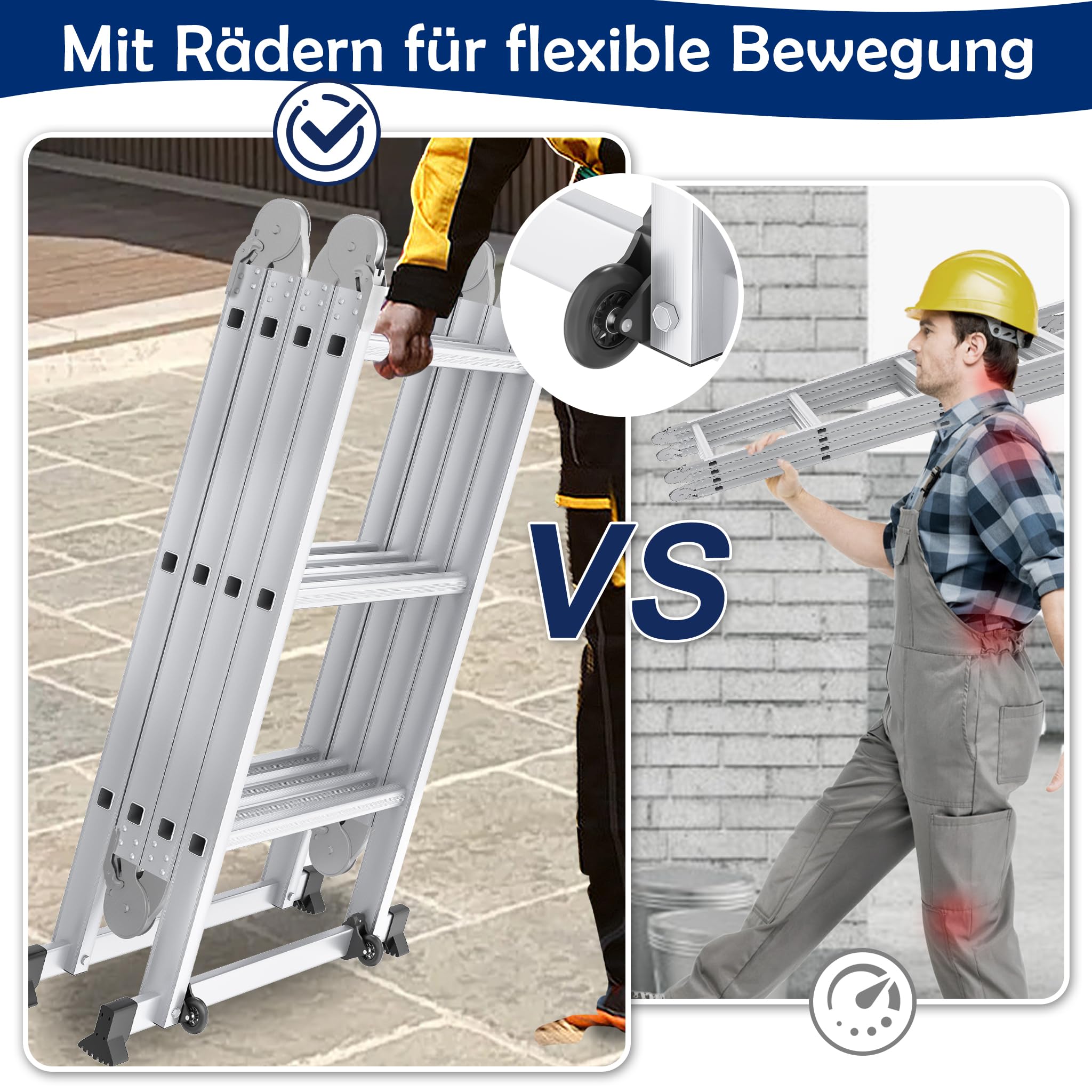 Aufun Échelle télescopique multifonction 6 en 1 en aluminium 4 x 3 marches | Avec plateforme, capacité de charge maximale de 150 kg, échelle coulissante, échelle pliante avec plaques d'échafaudage