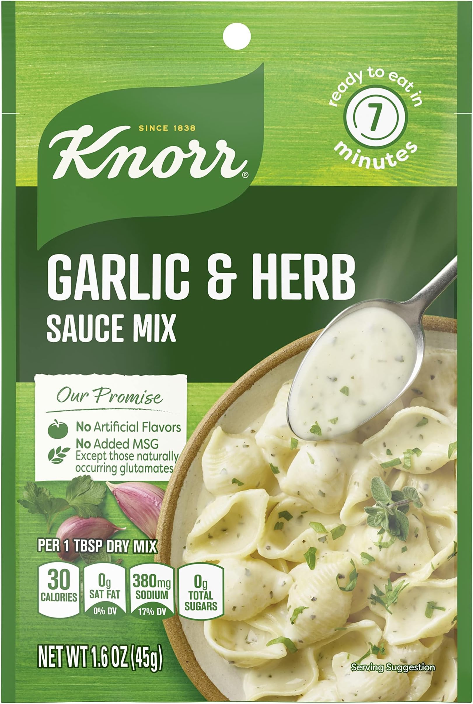 Knorr Sauce Mix Creamy Pasta Sauce For Simple Meals and Sides Garlic & Herb No Artificial Flavors, No Added MSG 1.6 oz, Pack of 24