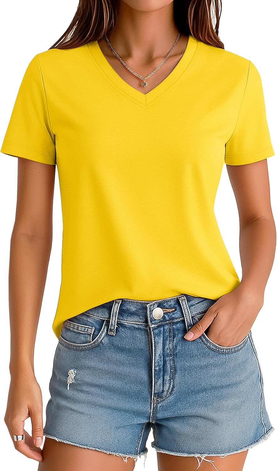 MAGCOMSEN Women's V Neck Tops Summer UPF 50+ Short Sleeve Shirts Basic Tees Casual Soft T Shirts 2025 Trendy Clothes