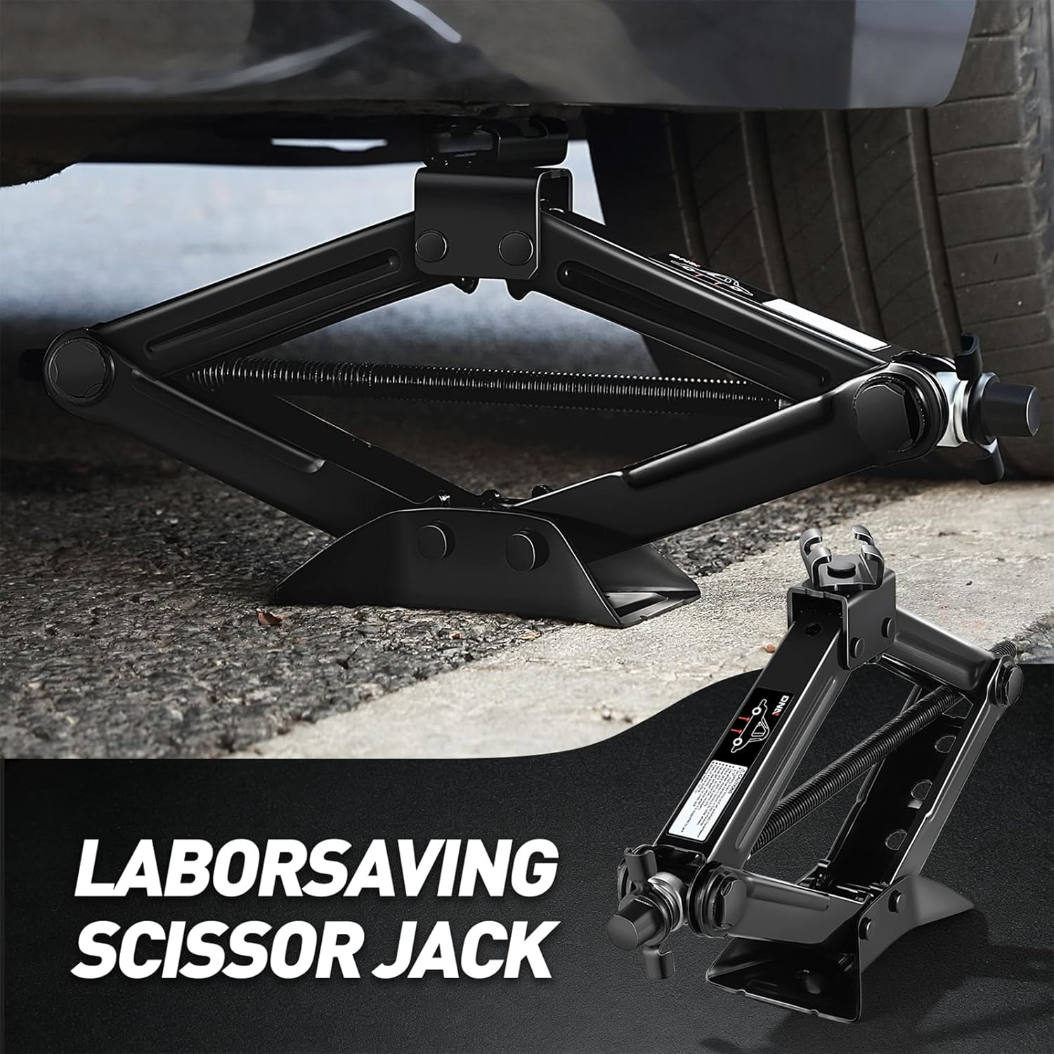 DNA Motoring Scissor Jack for Car, 1.5 Ton (3,306 lbs) Scissor Lift Jack with Labor-Saving Ratchet Wrench for Most Cars, 4'' - 15.2'' Lifting Range, TOOLS-00282
