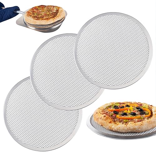 RHBLME Paquete de 3 pantallas para hornear pizzas de aleación de aluminio, pantalla de pizza de 12 pulgadas, pantalla de hornear de grado