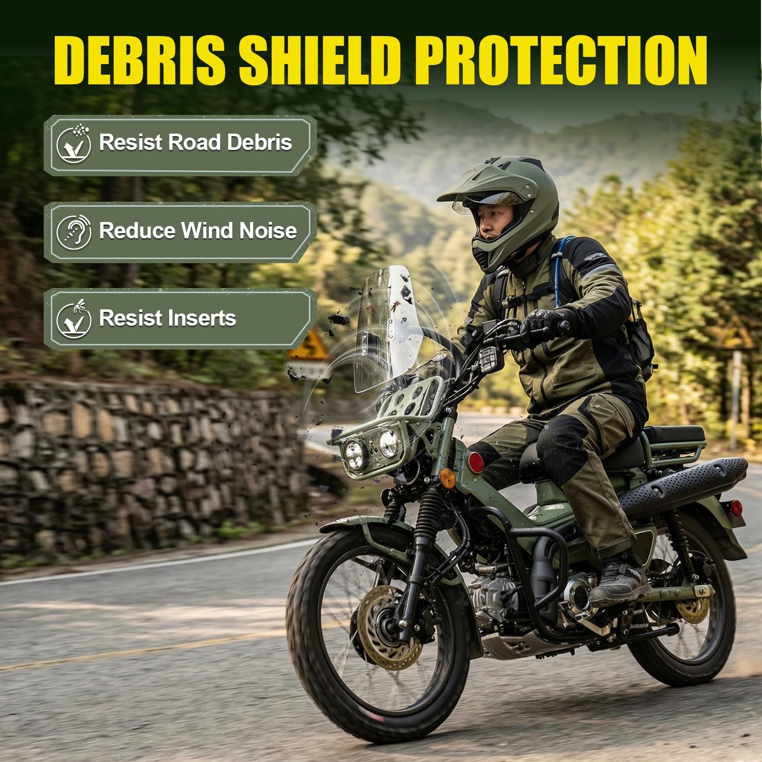 Motorcycle Windshield Deflector Windscreen Fit for CT125 Trail 125 Hunter Cub 2021 2022 2023 2024 2025 Wind Shield Screen Visor Flyscreen, Transparent