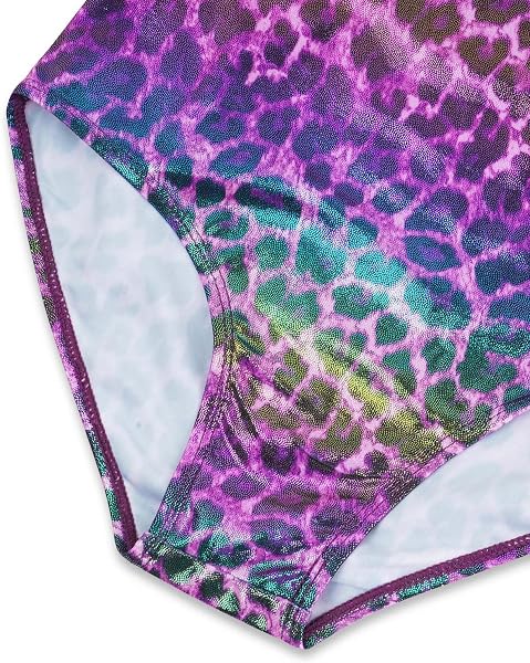 Gogokids, Completo da ginnastica bambina composto da tre pezzi, body senza maniche, pantaloncini e fascia per capelli, tuta danza classica scintillante, con design a colori sfumati, dai 3 ai 12 anni - 3