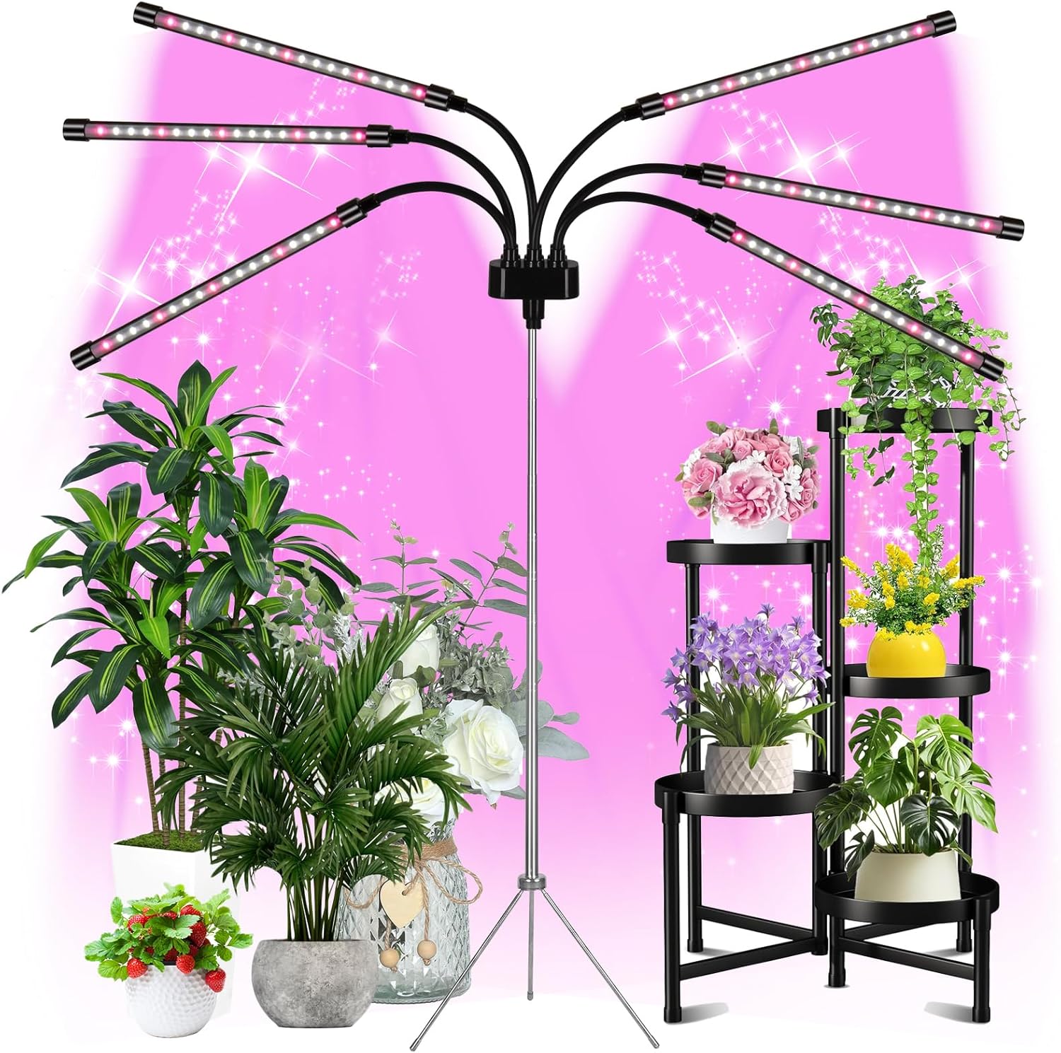 Grow Lights for Indoor Plants, LED Grow Light Stand, Red White Full Spectrum Plant Lamp with Adjustable Tripod, Gooseneck, Suitable for Flowers Vegetables (Type B)