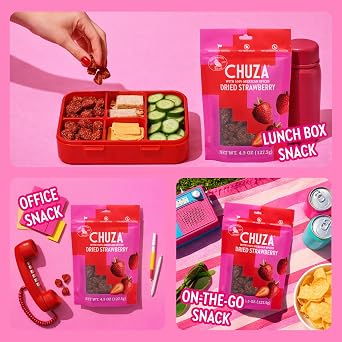 CHUZA Spicy Dried Strawberry Snacks Bites (4.5 oz. Pack of 2) Mexican Candy Style Sweet Chili Dried Strawberries, with Chili Seasoning, Chili Powder, Fruit Snacks, Spicy Snacks
