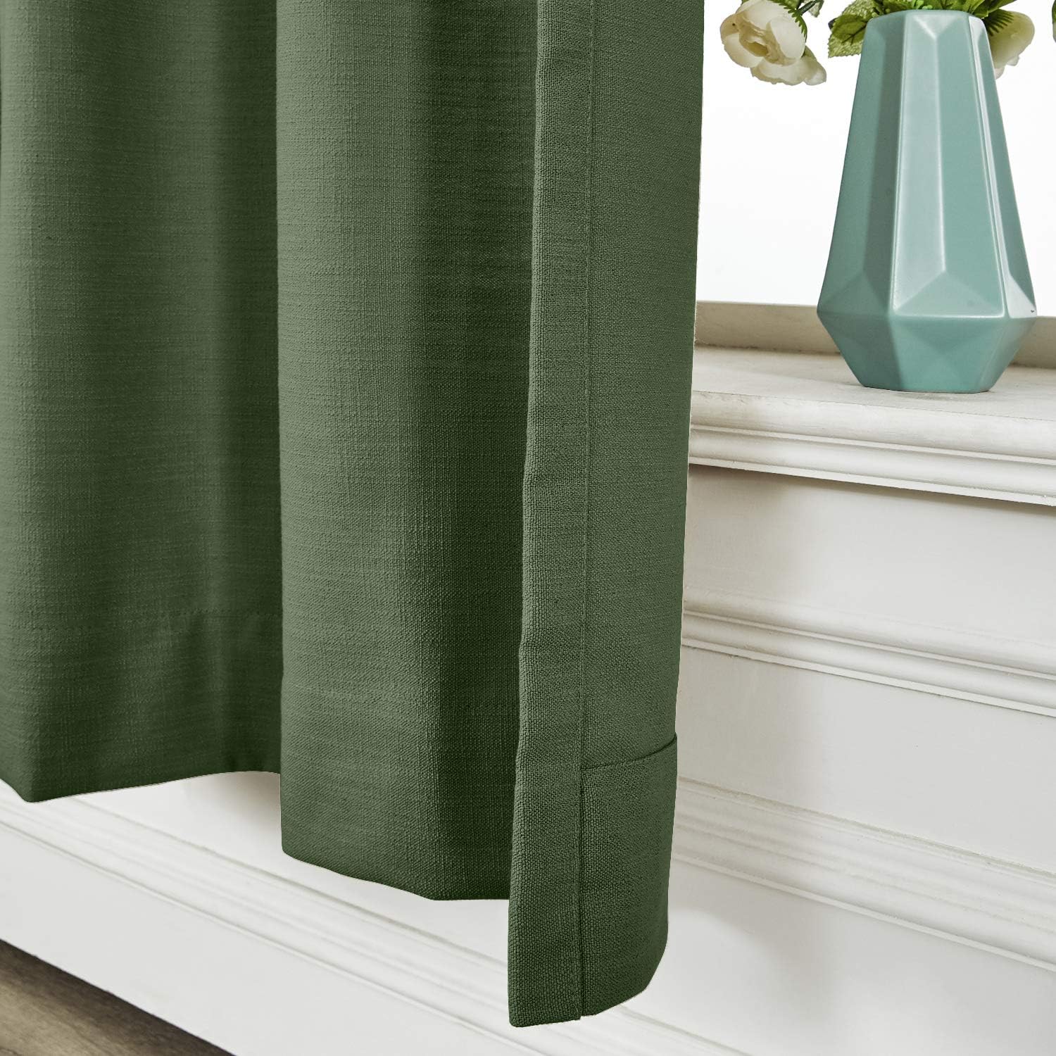 ChadMade Linen Blend Texture Curtain Grommet Drape 50 Wide by 102 Long Room Darkening Drapery for Patio Door Door Panel Living Room (1 Panel, Hunter Green), Cary Collection