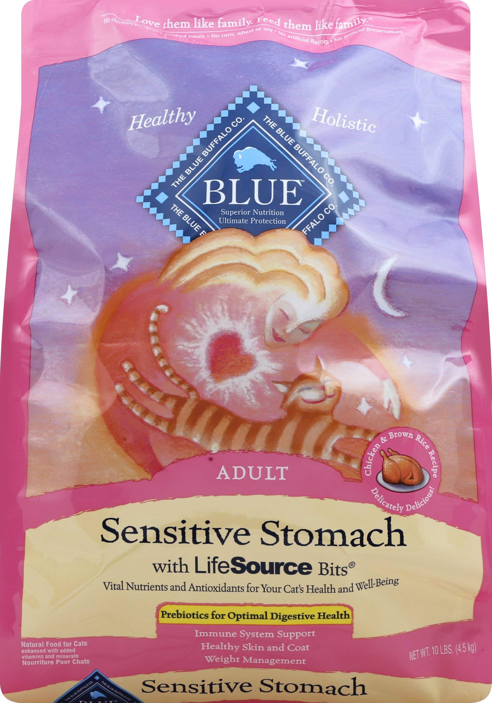 BLUE SENSITIVE STOMACH Chicken and Brown Rice Dry CAT Food Sensitive Stomach Immune System Support Healthy Skin and Coat 10 LB - 0840243122481