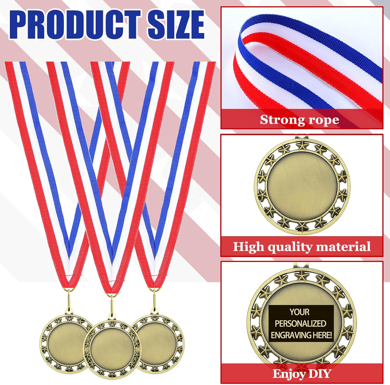 Kigeli 50Pcs Blank Award Medals with Neck Ribbons Winner Participation Medal Awards Make Your Own Kit 1st Place Cheer Participation Sports Trophy Metal Team Prize Gift
