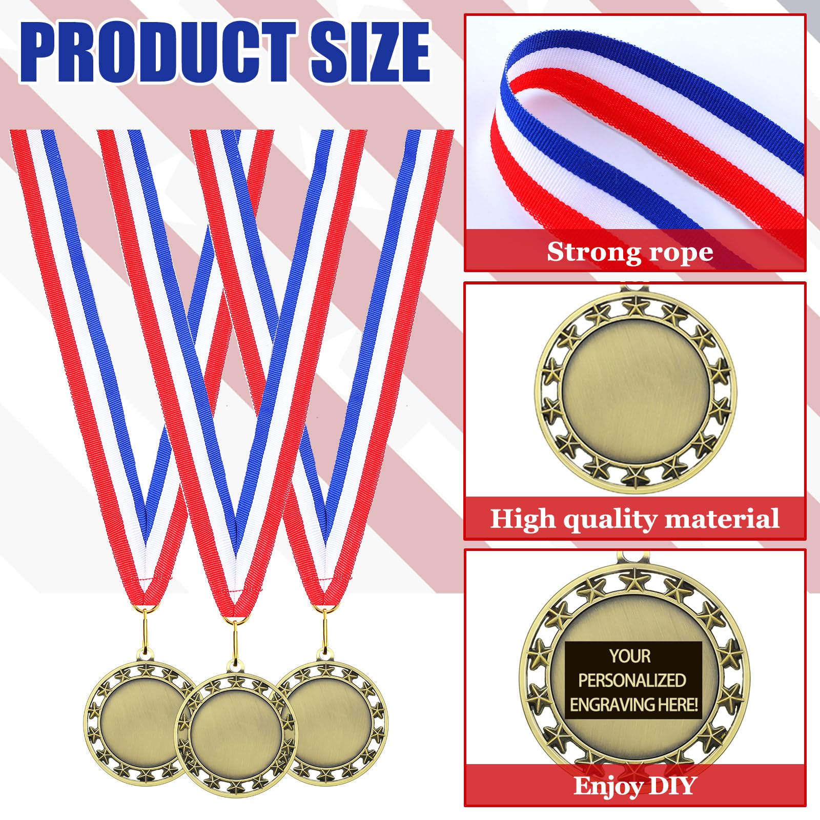Kigeli 50 medallas de premio en blanco con cintas para el cuello, kit de medallas para el primer lugar, medallas de animación, trofeo de participación, trofeo de metal, premio de premio para adultos,