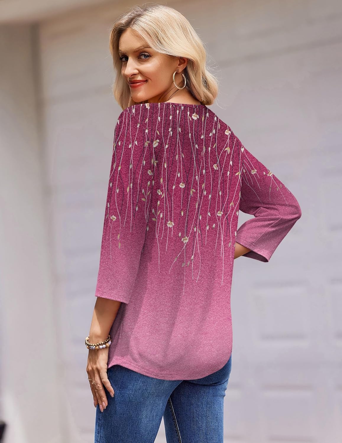 Zeagoo 3/4 Length Sleeve Womens Tops Round Neck Casual Summer Tunic Tops Basic Tees Blouses Dressy T-Shirts Pleated Shirts - Image 6