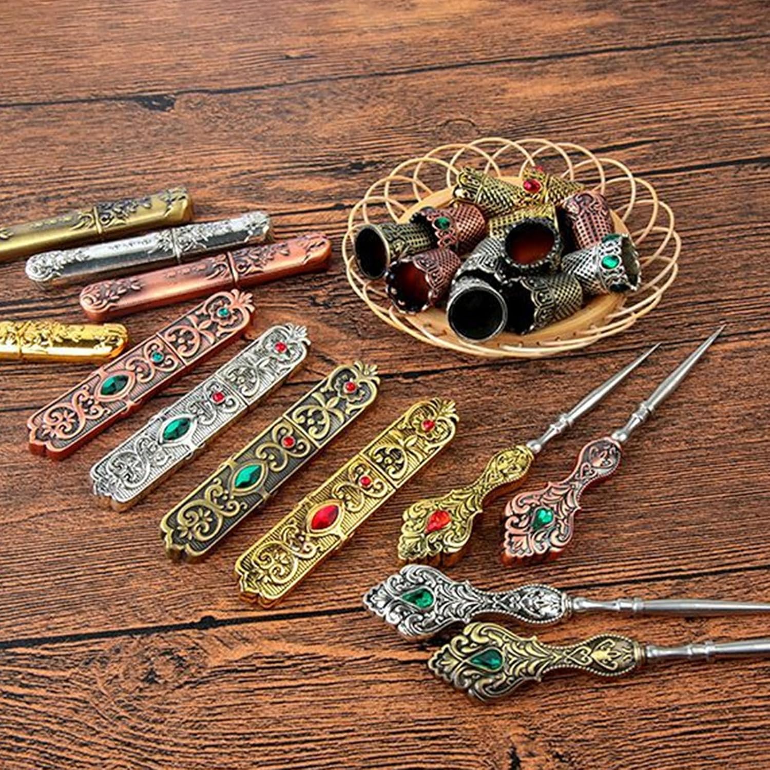Vintage Metal Needle Case Sewing Thimble Rings Stylish Sewing Tool for Enthusiasts Practical Finger Protector Color 2