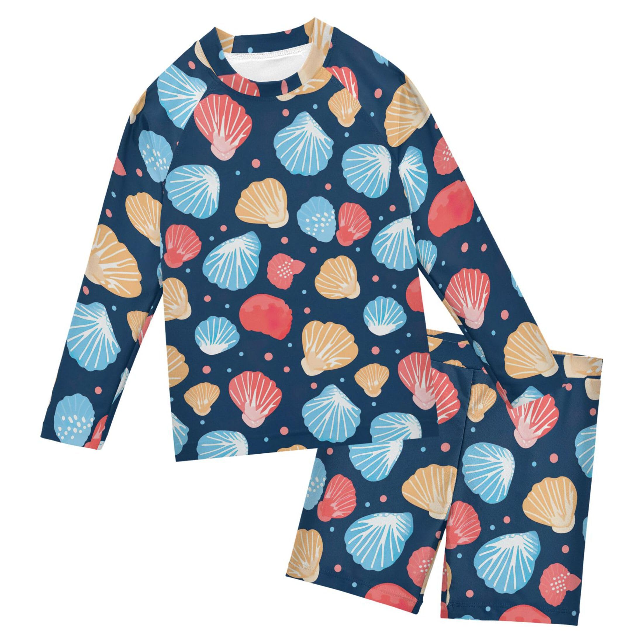 Shell Beach Color Colorful Toddlers and Baby Boys' Swimsuit Trunk and Rashguard Set B0402926