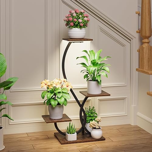 Miniatura 4 de Soporte para plantas de interior con luces de crecimiento, estante para plantas en forma de S, soportes de esquina iluminados para cultivo en