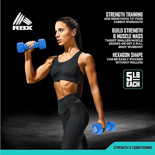 Miniatura 9 de RBX - Juego de mancuernas de neopreno con agarre antideslizante, equipo de entrenamiento de fuerza, pesas de entrenamiento para entrenamiento en