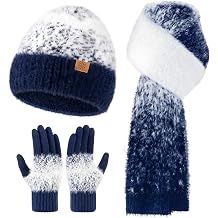 Winter Beanie Hat Scarf Gloves Set for Women Touchscreen Knit Thick 3 in 1