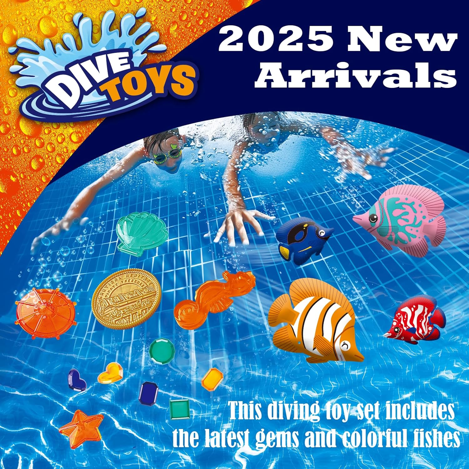 LITTLE FROGGY Kid’s Diving Set with 30 Pcs Diving Toy Kit Perfect for Pool, Beach, Water Parks, for Swimming Training & Water Games for Boys Aged 3-12 (Pirate)