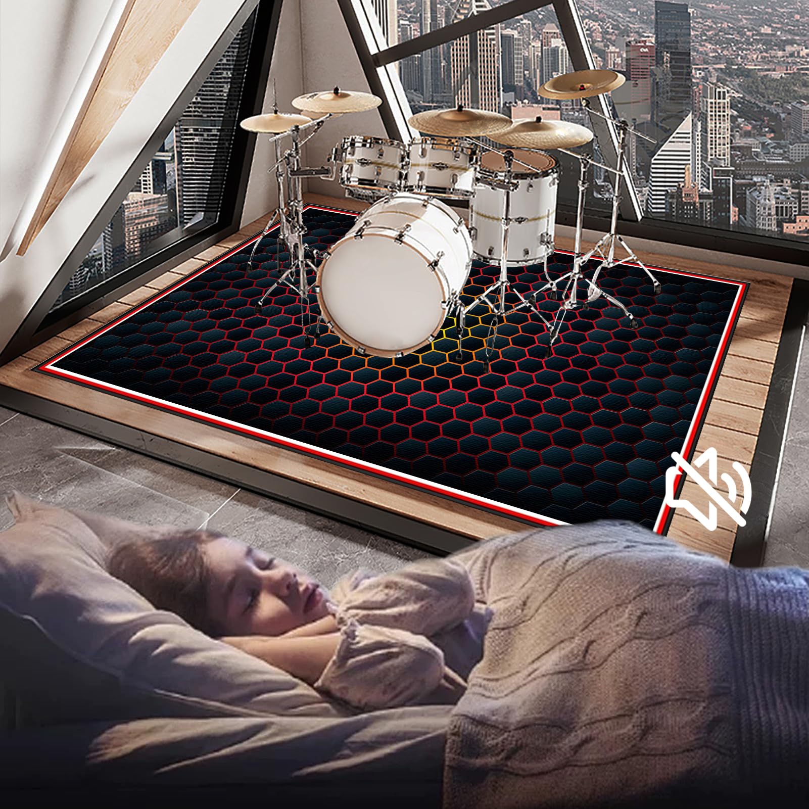 160 x 140 cm Dywan z baterią elektroniczną, maty akustyczne, dźwiękoszczelna mata, mata bębnowa do bębna akustycznego bębna i instrumentów muzycznych dźwiękoszczelny koc bębnowy