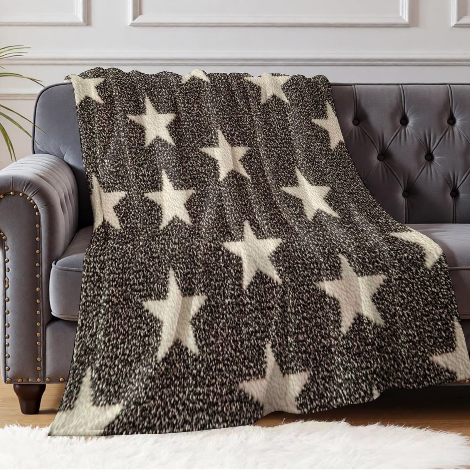 Coperta Morbida motivo a stella 200 x 220 cm, Plaid Caldo in Flanella, Idea Regalo Compleanno per Famiglia e Adulti