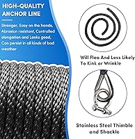 Vista 3 de Cuerda de anclaje premium de 50 pies x 1/2 pulgadas, línea de anclaje trenzada sólida MFP para barco con dedal y grillete - Negro