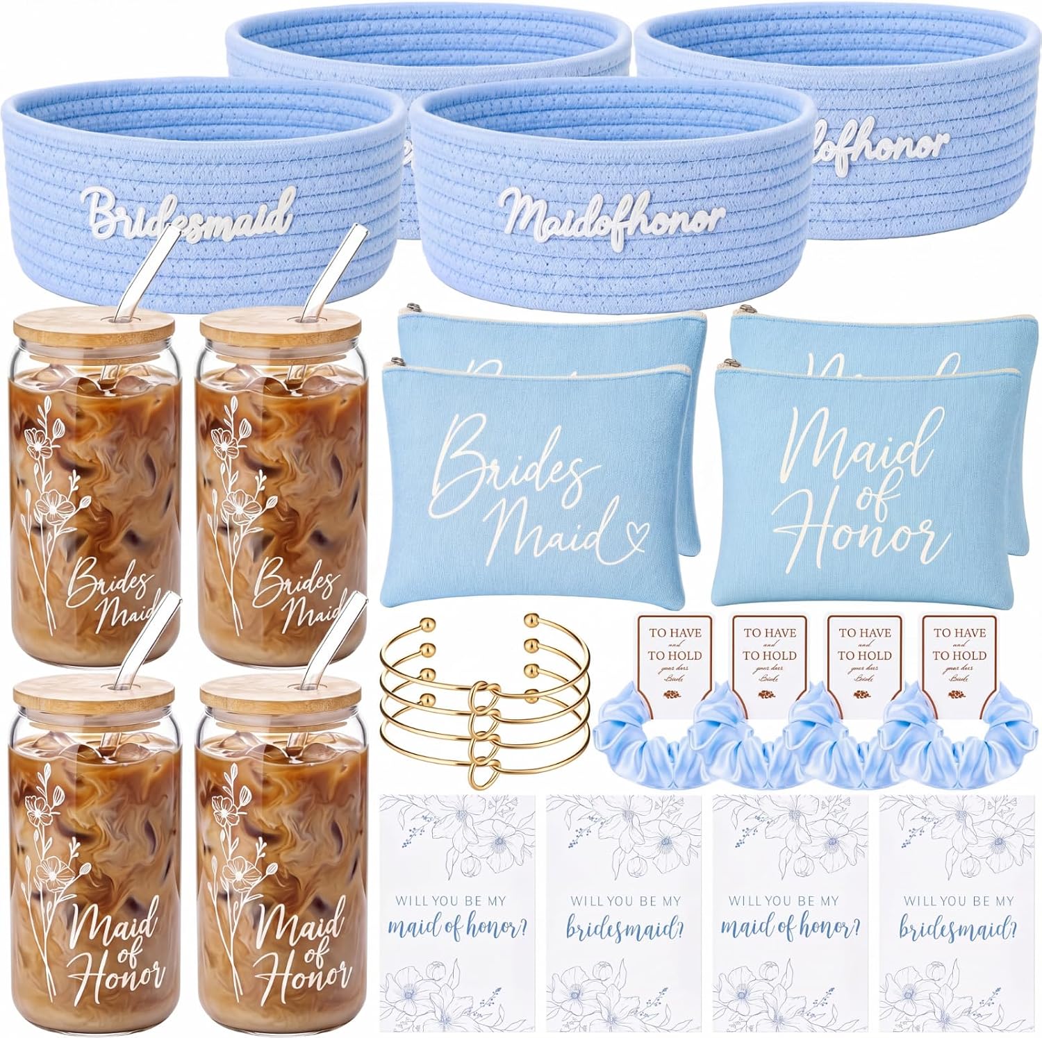 Zopeal 24 Pcs Bridesmaid Proposal Gift Baskets Sets,Navy Blue