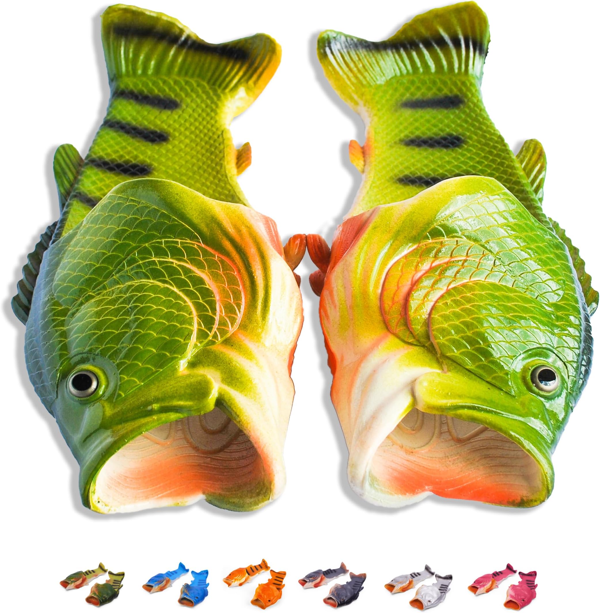 Fish Flops - The Original Fish Slippers - Funny Gift, Unisex Sandals, Fishing Gift, Flip Flops, Bass Slides, House Shoes & Shower Sliders - Men, Women & Teens