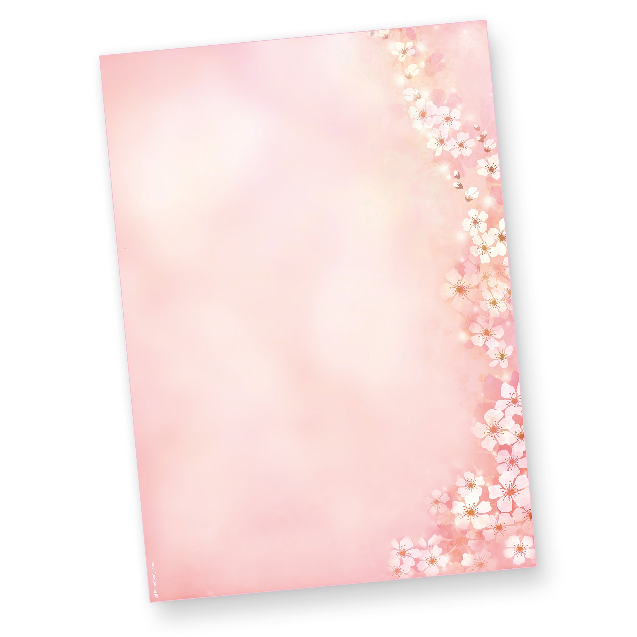 TATMOTIVE Kirschblüten Briefpapier Frühling, 500 Blatt DIN A4 Rosa | Hochwertiges 90g-Papier, einseitiges Blumenmotiv, ideal für Füller und Kalligrafie, lachsfarbene Blütenpracht