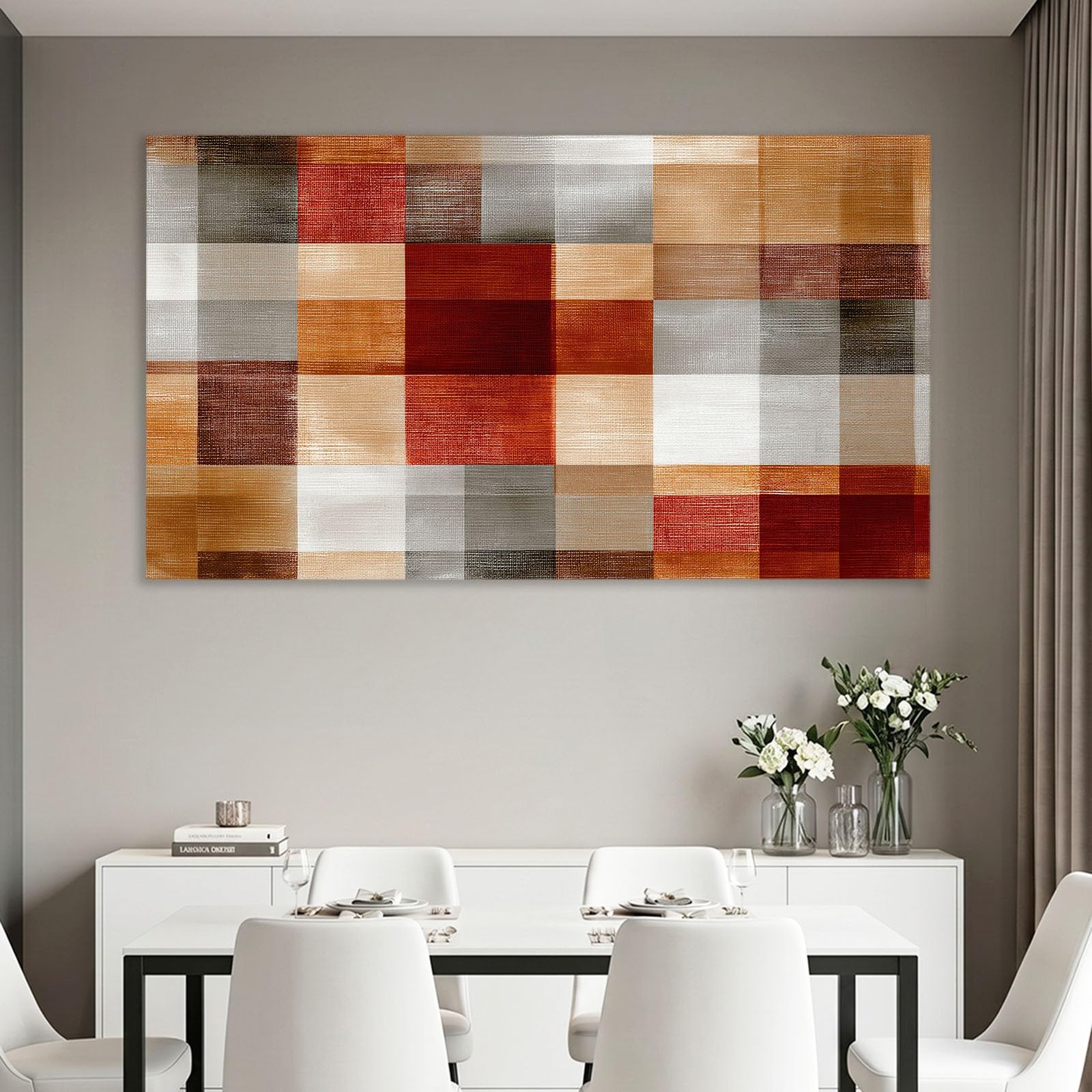 Stampa artistica da parete su tela, stile rustico vintage, con toni caldi della terra, stampa panoramica, XXL, per soggiorno e ufficio, 160 x 80 cm