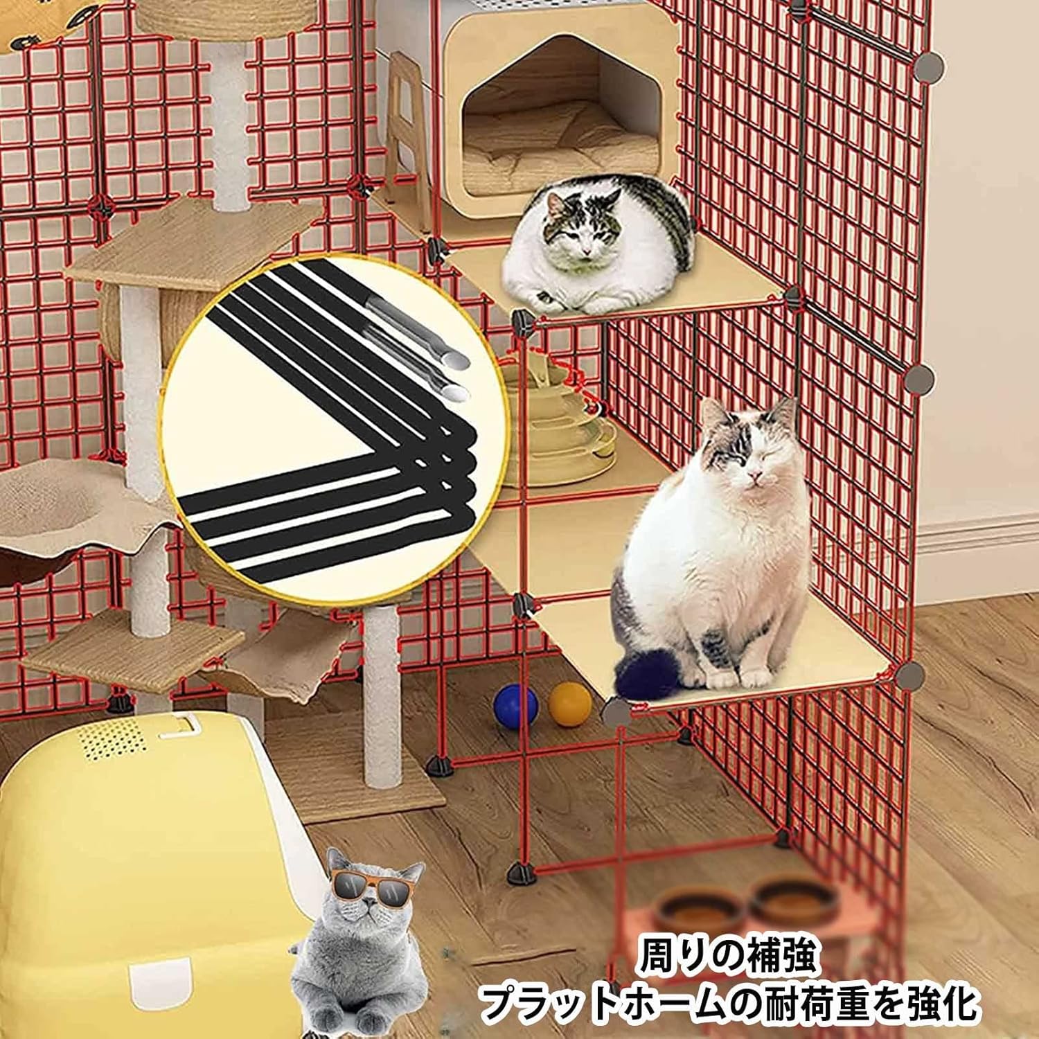 Cat Cage - Cat Cages Indoor 2-Tier Cat Condo, Cat Playpen Folding Metal Crate Cat Cage with Litter Boxcat Cage Hammock Cat Outdoor Enclosure - for Small Animal, Puppies, Kitties, B