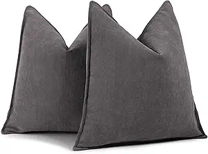 ZWJD Rustic Gray Pillow Covers 26x26 Set of 2 Chenille Throw Pillow Covers with Elegant Design Soft and Luxurious Decorative Throw Pillows for Couch, Bed, and Home Decor