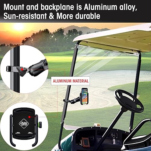 Vista 3 de Roykaw Soporte de teléfono para carrito de golf para iPhone/Galaxy/Google Pixel, compatible con EZGO, Club Car, Yamaha, actualización de liberación