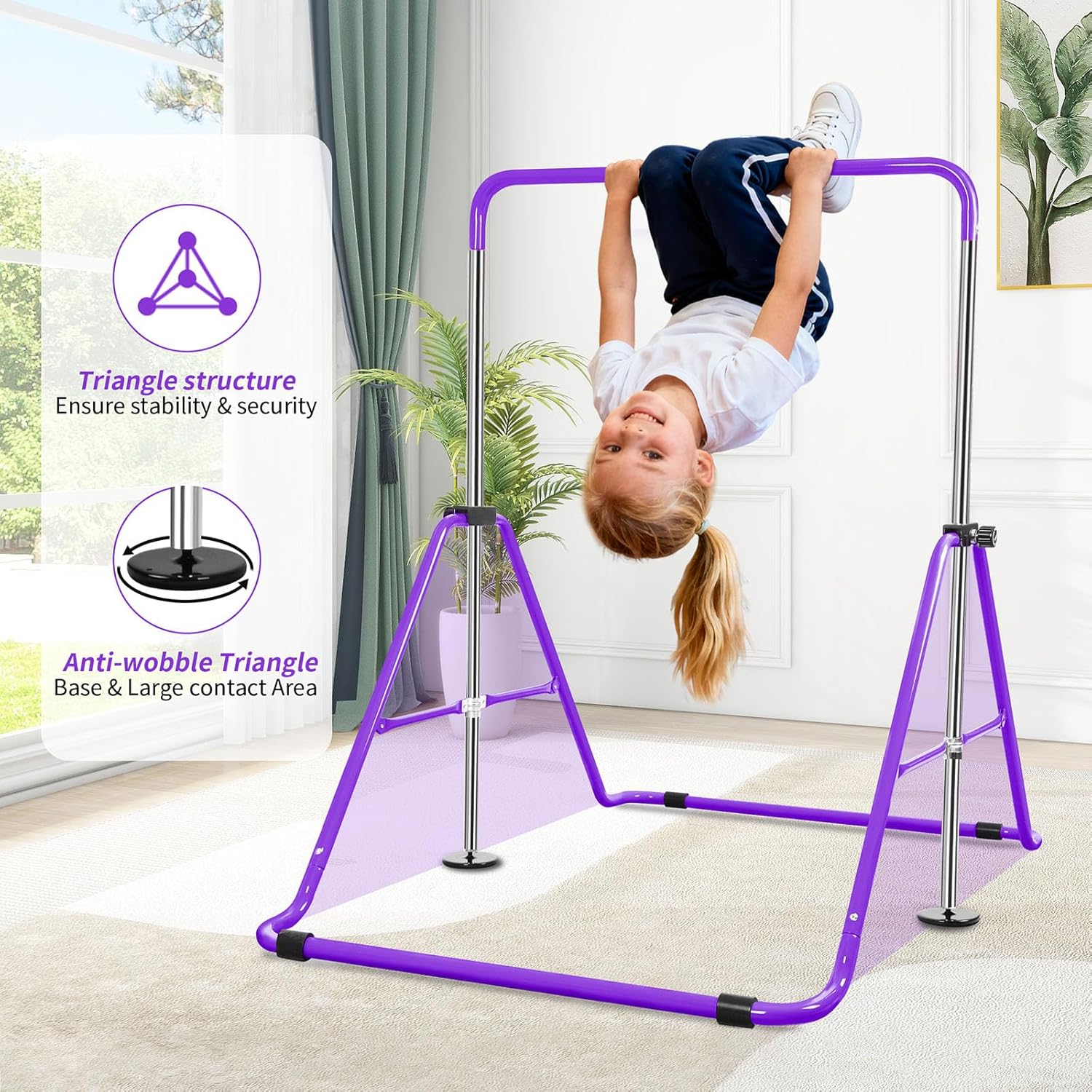 Gymnastics Bar for Kids, Adjustable Height Gymnastic Horizontal Bars, Folding Expandable Gymnastics Equipment Junior Training Kip Bar for Home