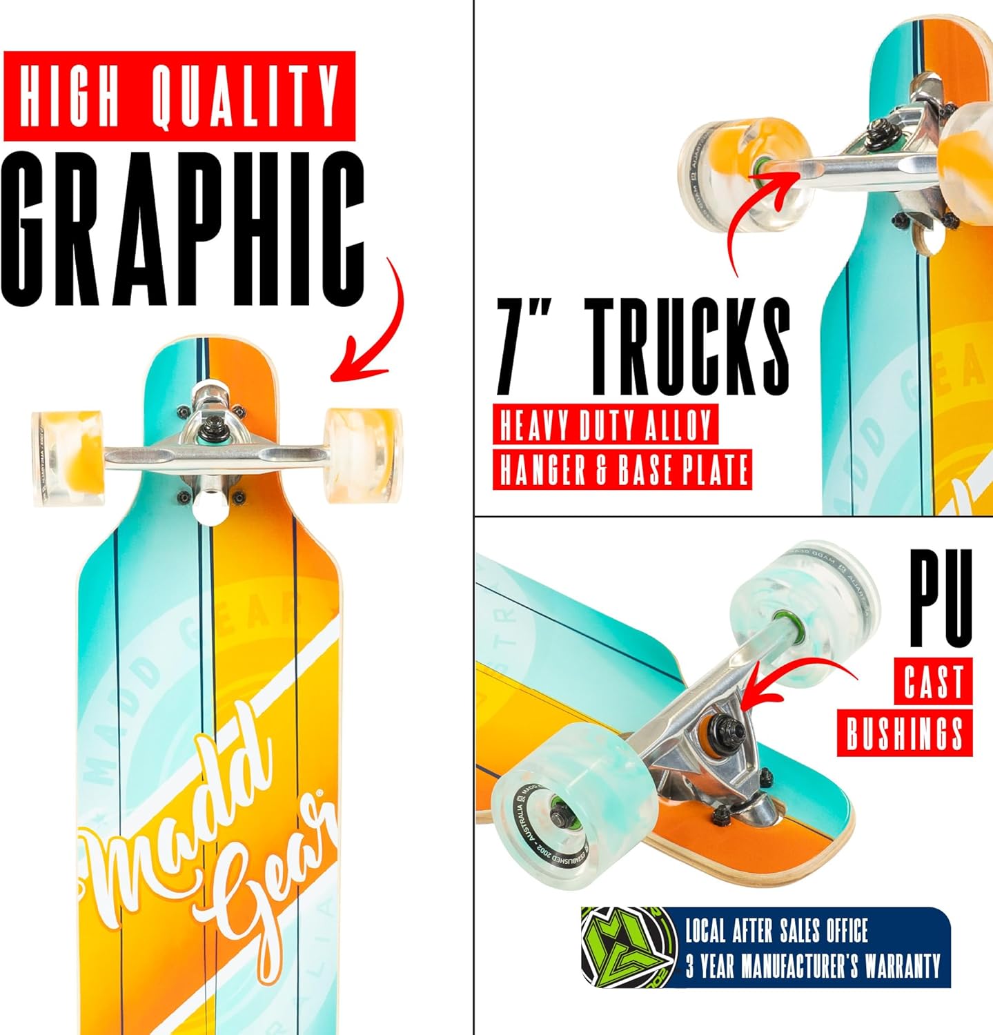 Cruiser Skateboard for Adults & Teens – Lightweight 31" Maple Deck – Smooth 70mm Wheels – Madd Gear Longboard