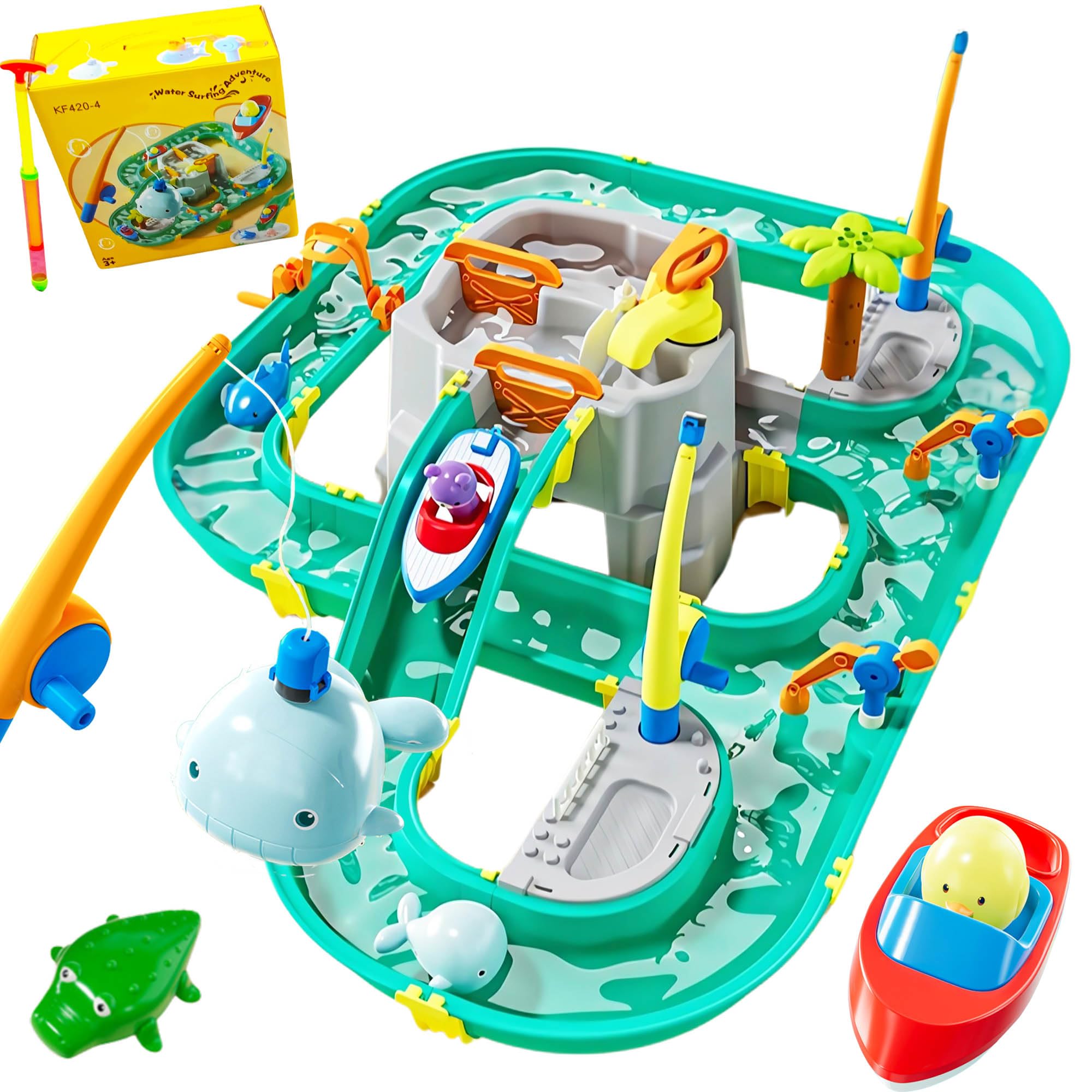 Leak-Proof Double-Tier Water Table Toys Playset with Cover, with Built in Pump, Kids Outside Play Toys for Toddlers 3-5 Ages 4-8 for Outside Garden Beach Pool