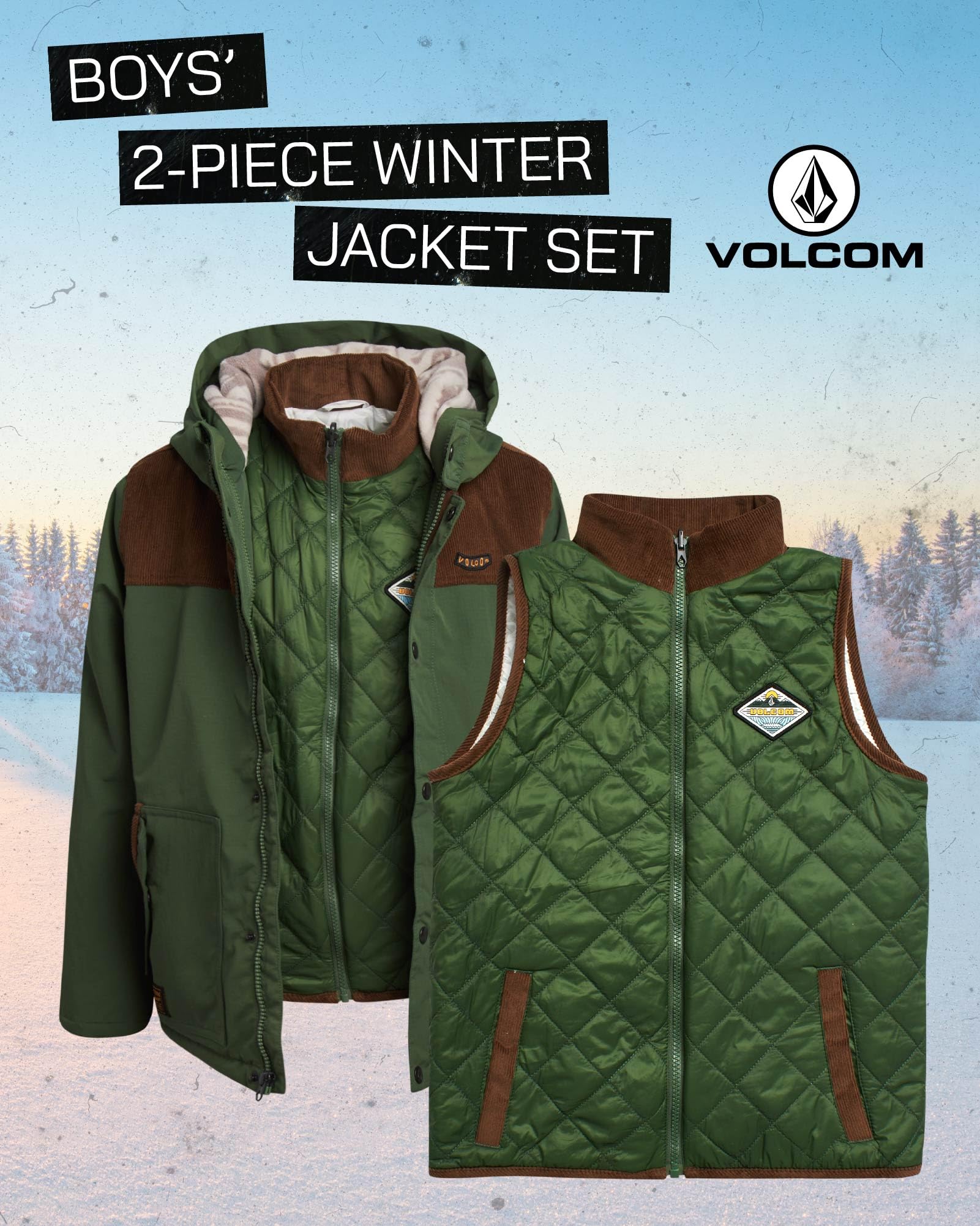 Volcom Wintermantel-Set für Jungen, 2-teilig, wasserdicht, schwer, Jungen Winterjacke und Pufferweste, isolierte Oberbekleidungs-Set (8–20)