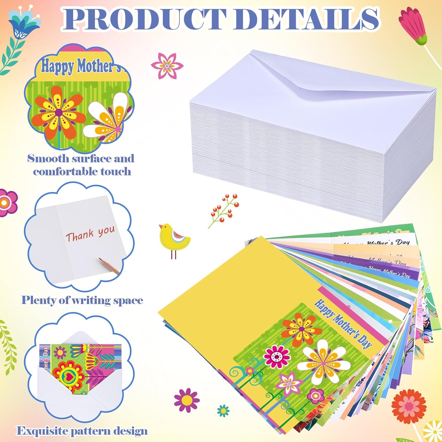 Feifeiya 240 Pcs Mothers Day Card Bulk with Envelopes Assorted Styles Floral Blank Greeting Cards Mother's Day Mom Birthday Gift Supplies for Florist Church Mom Flower
