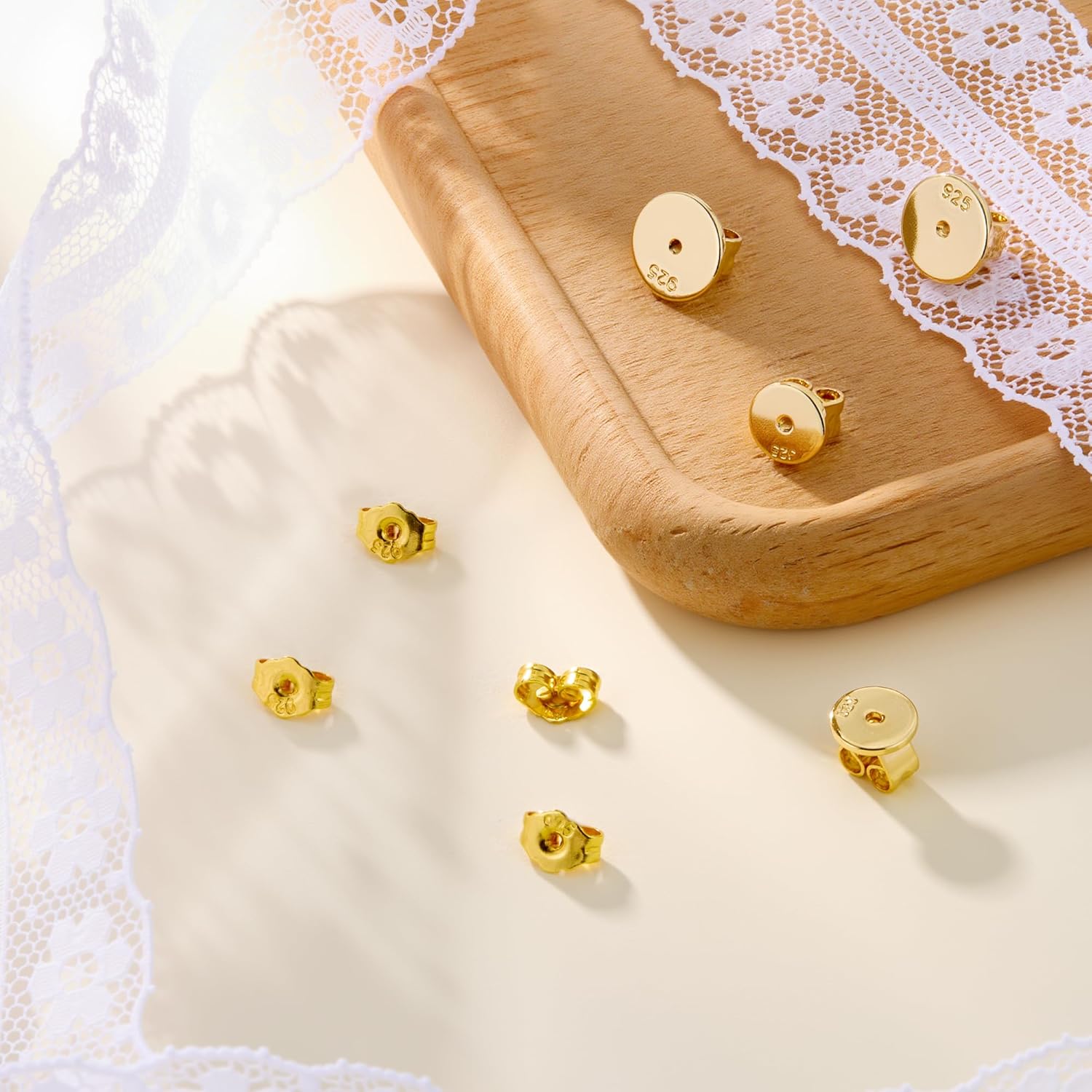 4Pairs 925 Sterling Silver Earrings Backs Replacements for Studs, Hypoallergenic 14K Goldplated Earring Backings for Posts Safety Locking Butterfly Ear Backs 5mm Large Flat Earrings Stoppers 6/8mm - Image 5