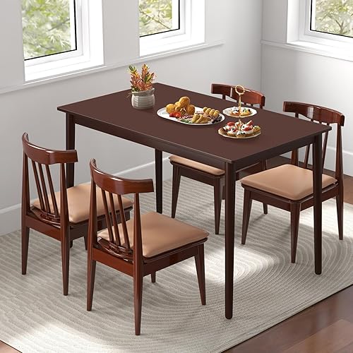 Miniatura 2 de Giantex Mesa de comedor para 4, mesa de cocina rectangular, mesa de comedor moderna de mediados de siglo con patas de madera de goma, mesa de