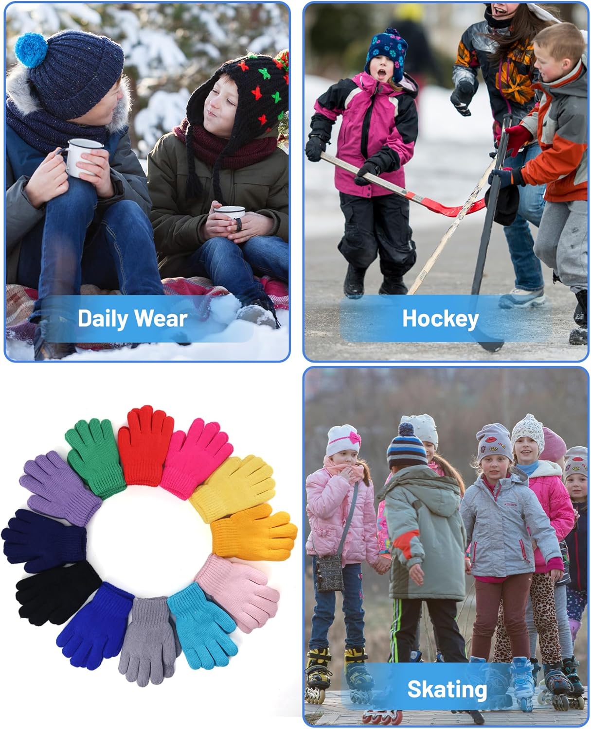 Shihanee 12 Pairs Kids Fleece Lined Gloves Bulk for Girls Boys Winter Thermal Knit Gloves Cold Weather Supplies 6-10 Years - Image 5