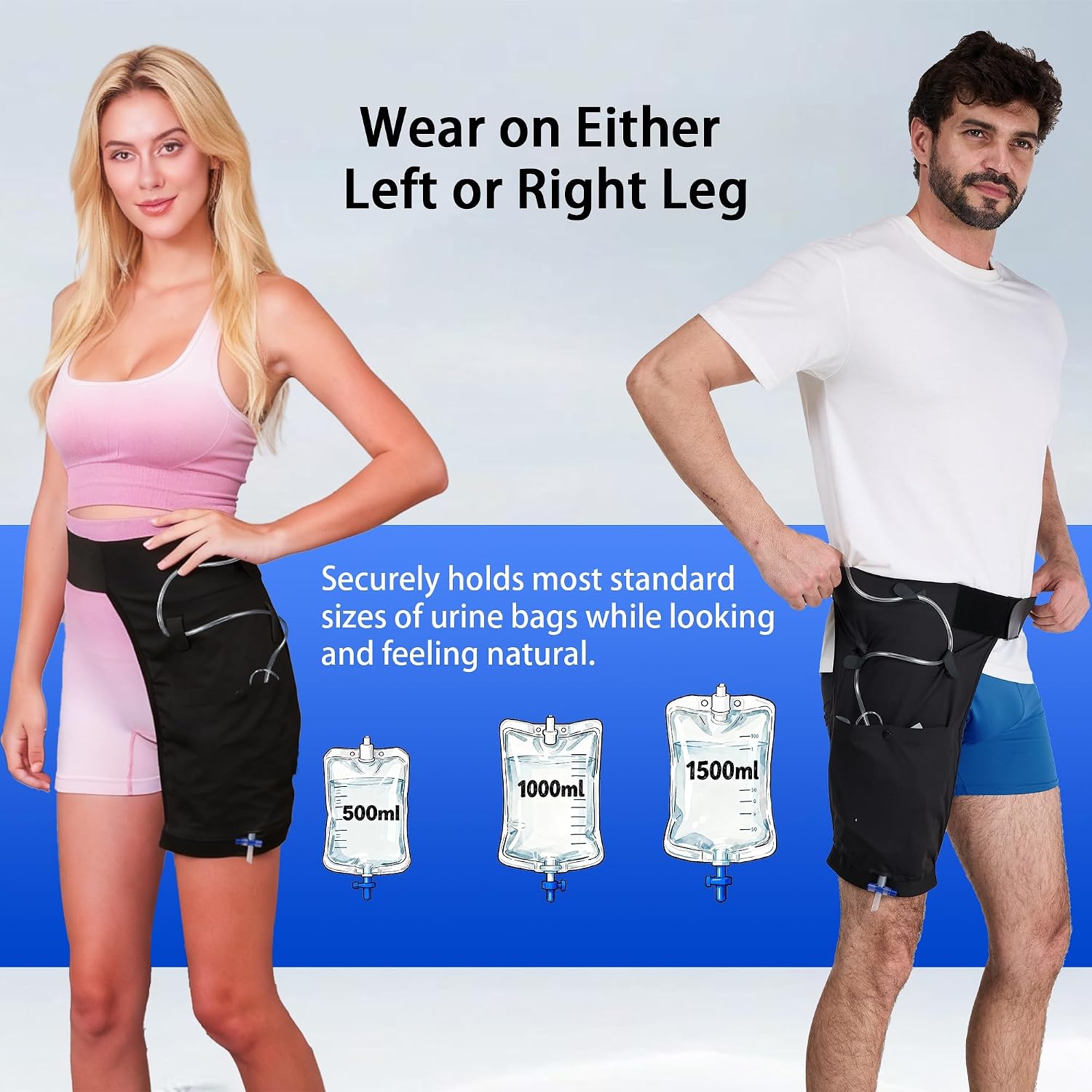 Catheter Leg Bag Holder - Breathable Fabric, Stay-in-Place Urine Bag Stabilization Device for Men & Women,Black(L-XXL) Ufootit