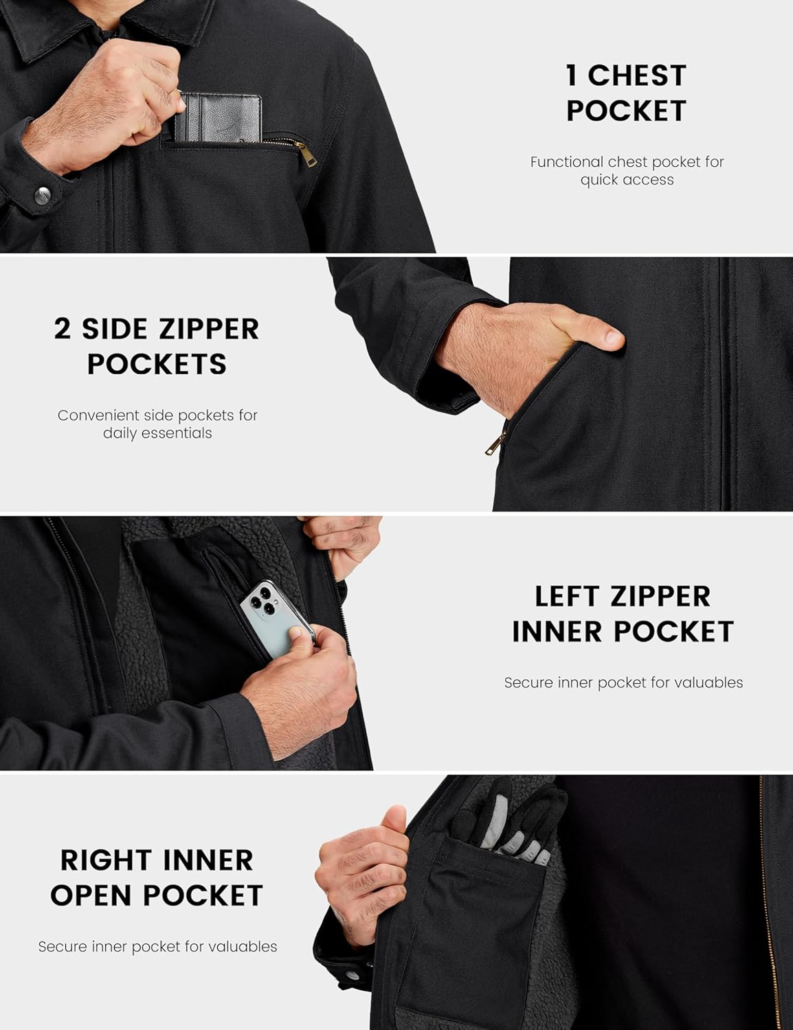 TACVASEN Mens Work Jackets Construction Duck Canvas Jacket Fleece Lined Sherpa Waterproof Warm Winter Heavy Coats - Image 6