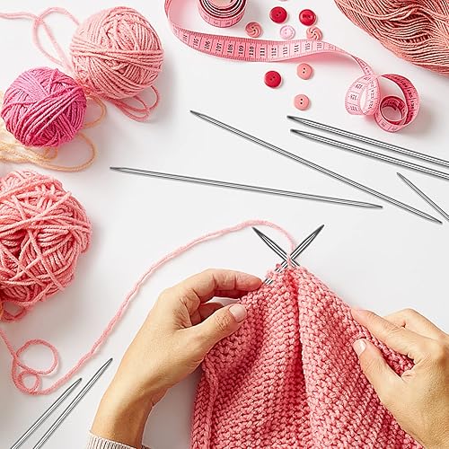 Miniatura 7 de Aeelike 55 agujas de tejer de doble punta, 11 tamaños de acero inoxidable, juego de agujas de tejer cortas de metal de acero inoxidable, agujas de