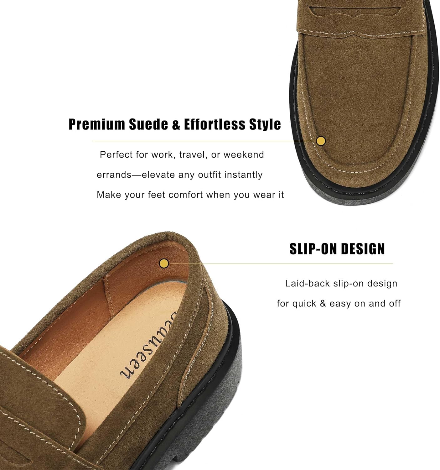 BEAUSEEN Women's Suede Penny Loafers Casual Lightweight Slip On - Comfortable Walking Shoes,Chic Flat for Work & Travel - Image 5