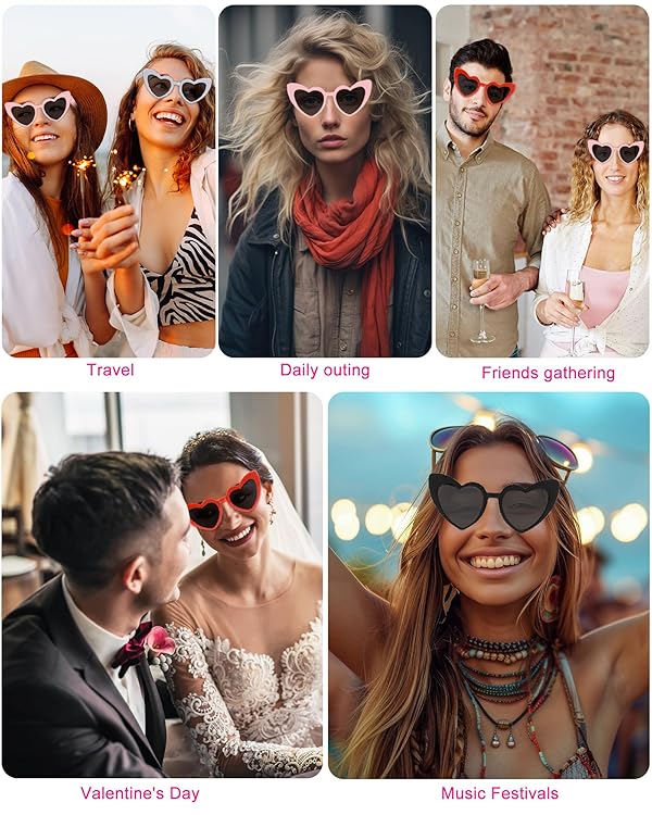 PLULON 12 Pairs Heart Sunglasses for Women Heart Love Shaped Glasses Vintage Pink Sunglasses Retro Lovely Fashion Cute Sun Glasses Suitable for Bachelorette Party Favors by PLULON - Image 5