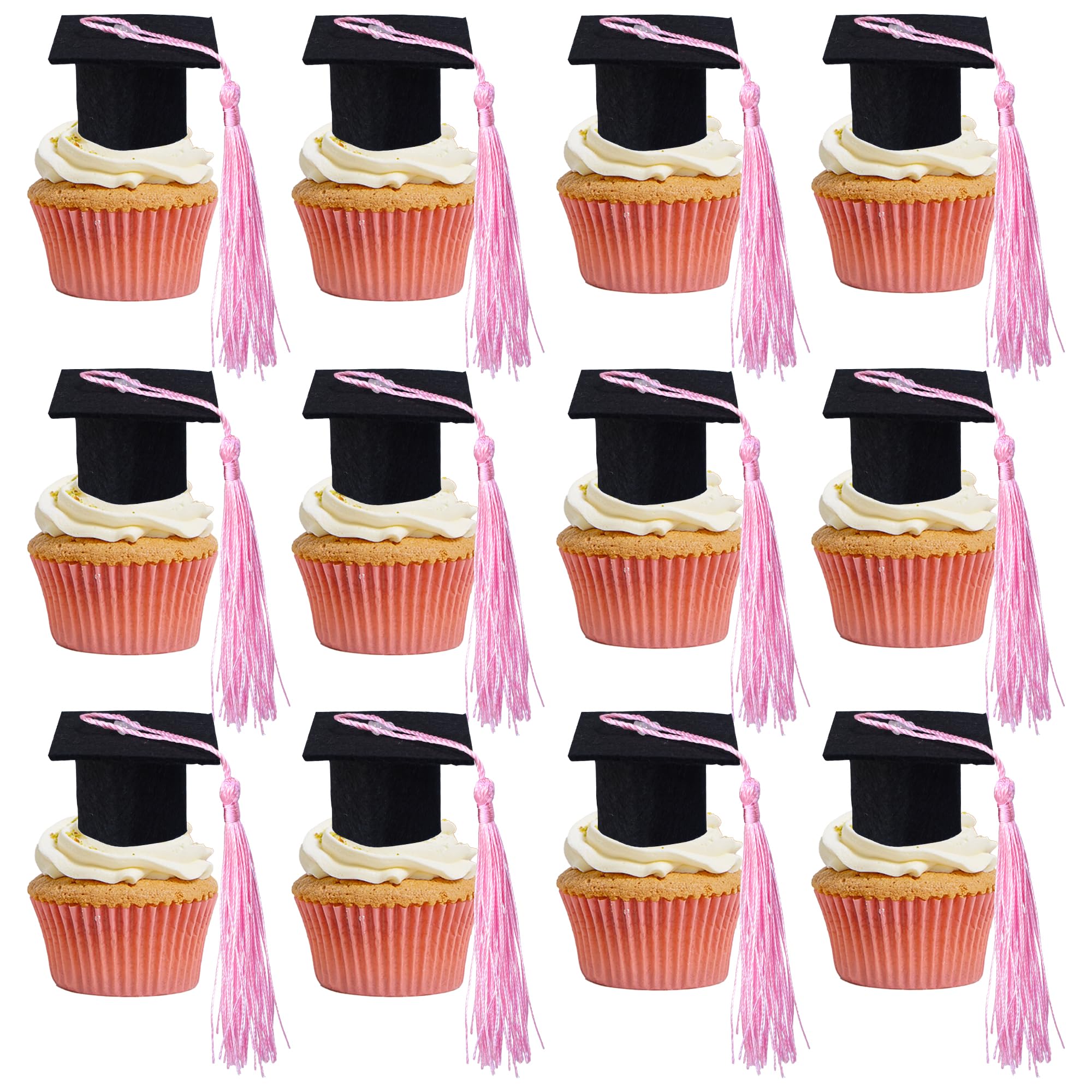 Ephlyn 24Pcs Graduation Cap Cupcake Toppers Chocolate Decoration Mini Graduation Cap Decor with Tassel for 2025 School Boys Girls Graduate Party