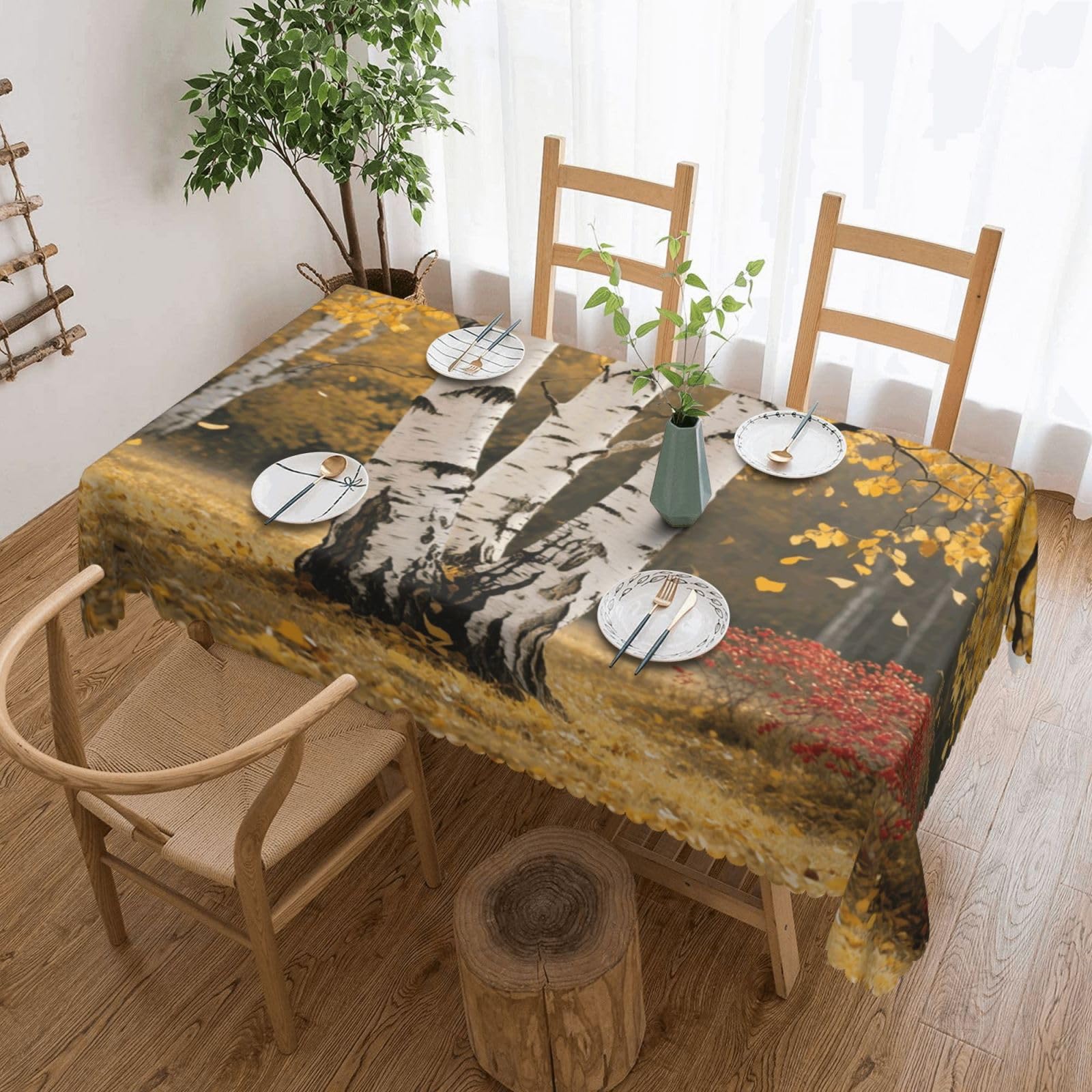 FekiLoot Rectangle Tablecloth 54 X 72 Inch, Classic Stain ‎Resistant Table Cloth Reusable Washable Table Cover Birch Tree Tabletop Decor for Kitchen Dining Party Indoor Outdoor Use
