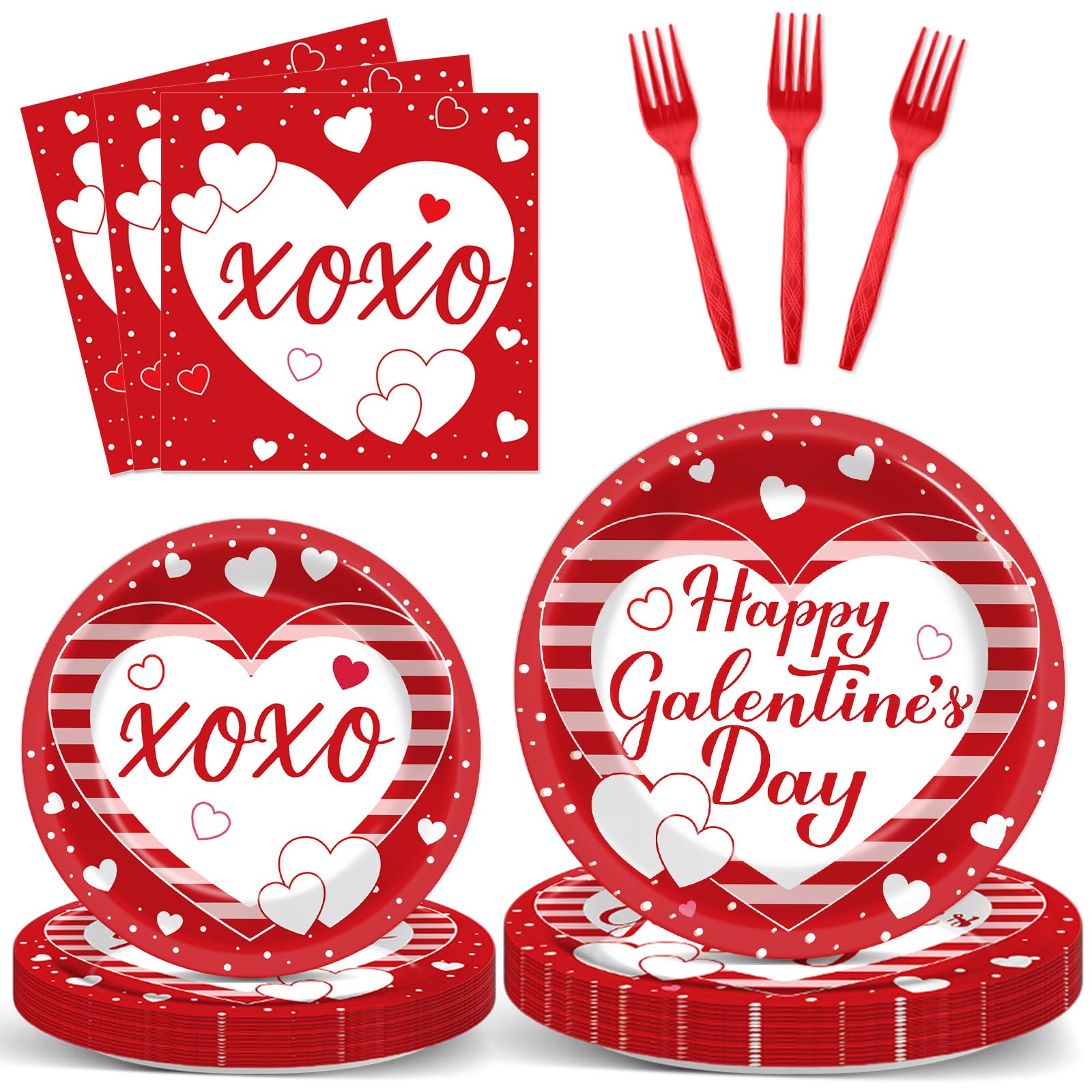 Qyeahkj 100pcs Galentine's Day Party Supplies Valentine's Day Paper Plates Disposable Red Tableware for Romantic Girls Ladies Party Decorations Serve 25