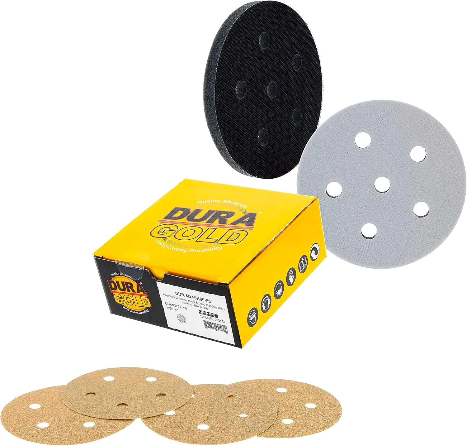 80 Grit - 5 Gold DA Sanding Discs - 9-Hole Pattern Hook And Loop - Box Of 50, 80 Grit - Box Of - Foto 12
