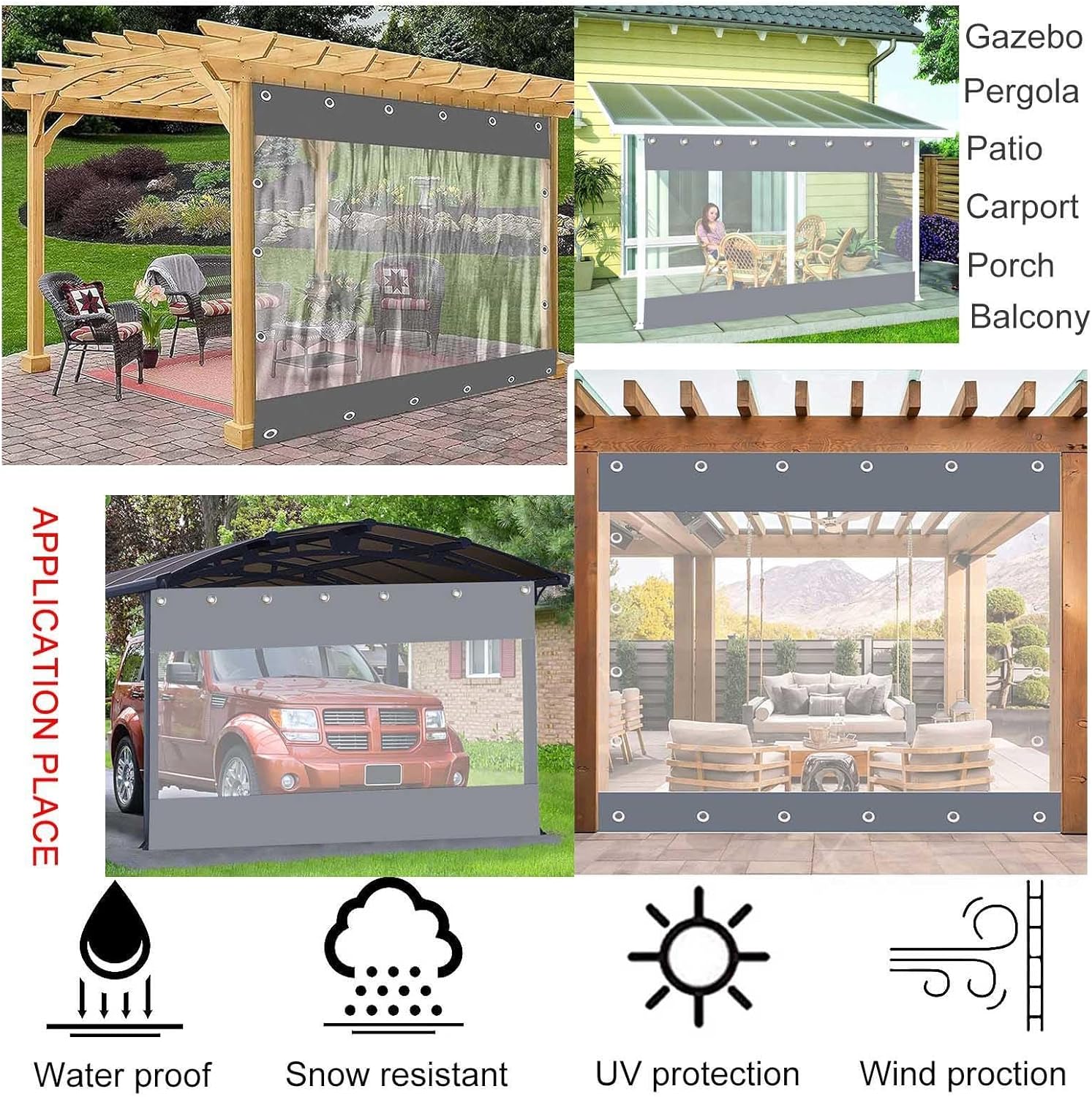 Jolan Outdoor Clear Tarp Curtain,with Grommets,Pergola Patio Gazebo Porch Carport Waterproof Transparent Tarpaulin Side Panels,Weatherproof Partition Curtains,Customizable,W×H-1×0.8m(3.3 * 2.6ft)