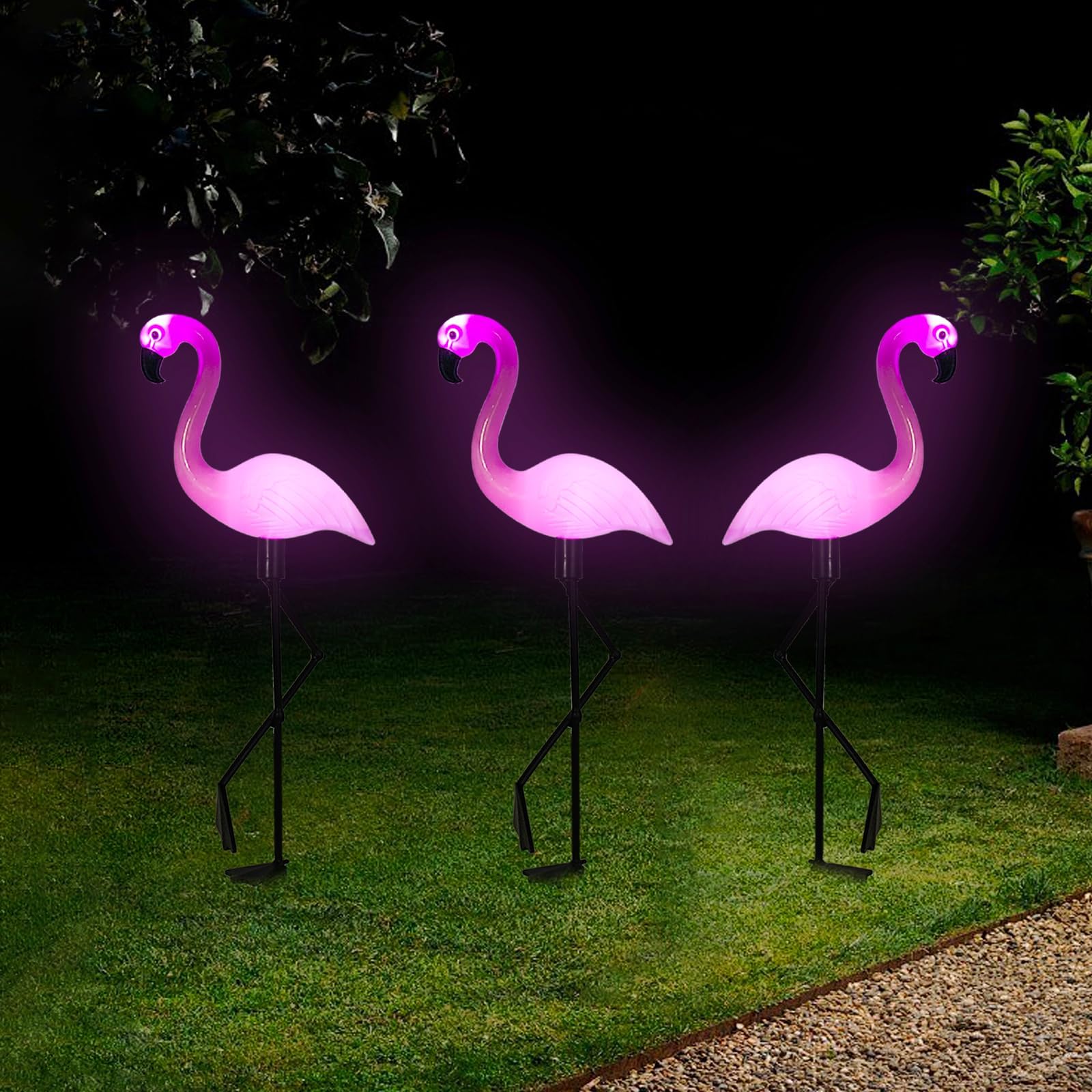 Outdoor Solar Light, 3 Pack Flamingo Decorative Led Stake Light Solar Powered Waterproof Pathway Lawn Yard Landscape Path