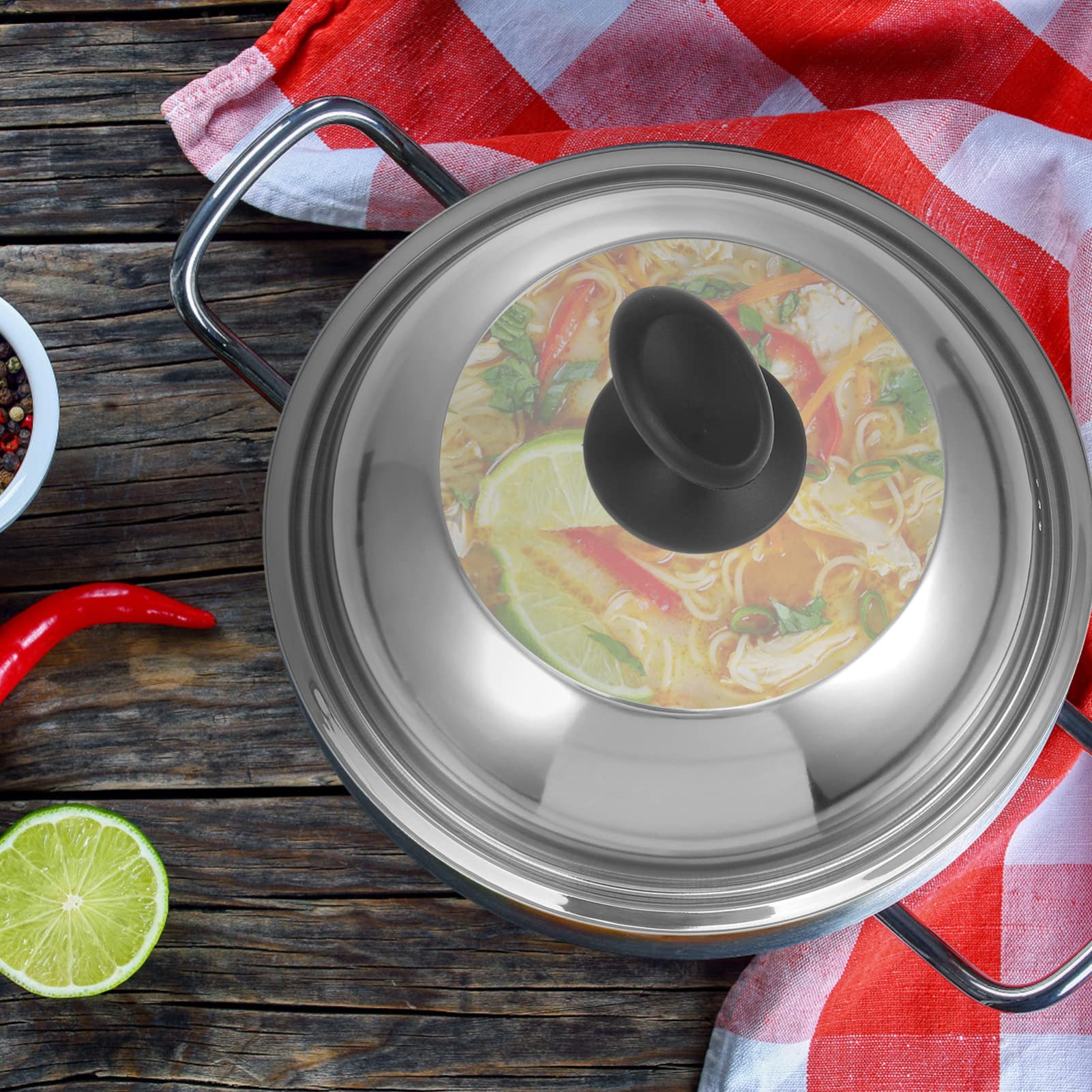 Tapa Universal De Acero Inoxidable para Ollas con Mango Resistente Al Calor, Tapa De Repuesto para Sartén De Hierro Fundido, Tapa De Vidrio Templado para Ollas, Sartenes,Silver-36CM